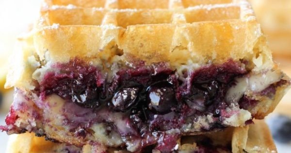 Brie and Blueberry Grilled Cheese Waffle #breakfast #recipe