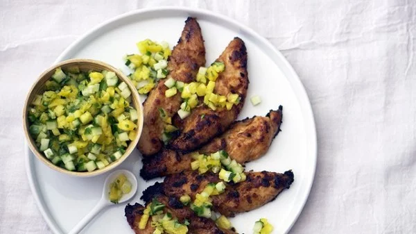 Broiled Chicken Tenders with Pineapple Relish #recipe #dinner