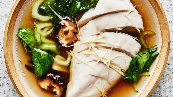 Brothy Chicken with Ginger and Bok Choy #recipe #dinner