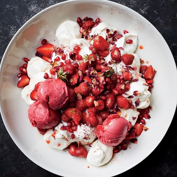 Strawberry, Pomegranate, and Rose Petal Dessert #recipe