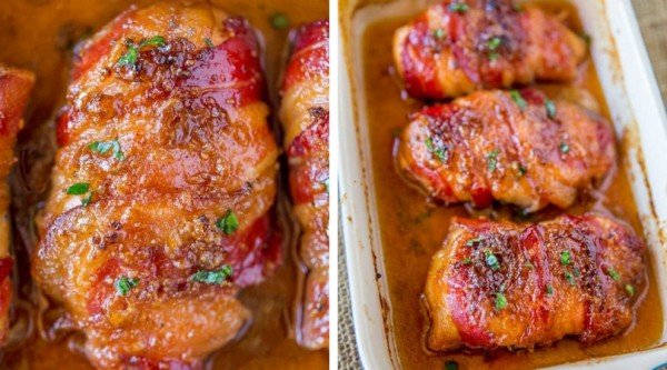 Bacon Brown Sugar Garlic Chicken #chicken #recipe #dinner