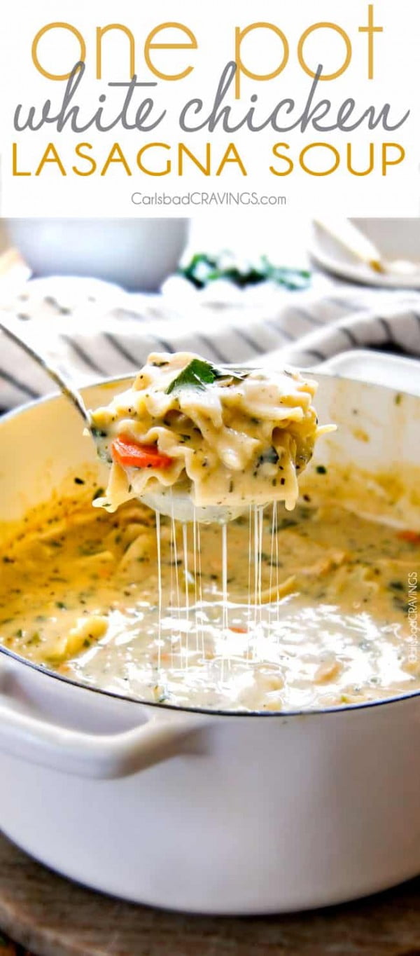 ONE POT White Chicken Lasagna Soup (with Video!) #chicken #soup #dinner #recipe