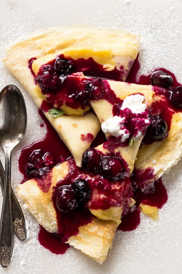 Custard Filled Crepes Recipe with Blueberry Sauce #crepes #recipe #dinner