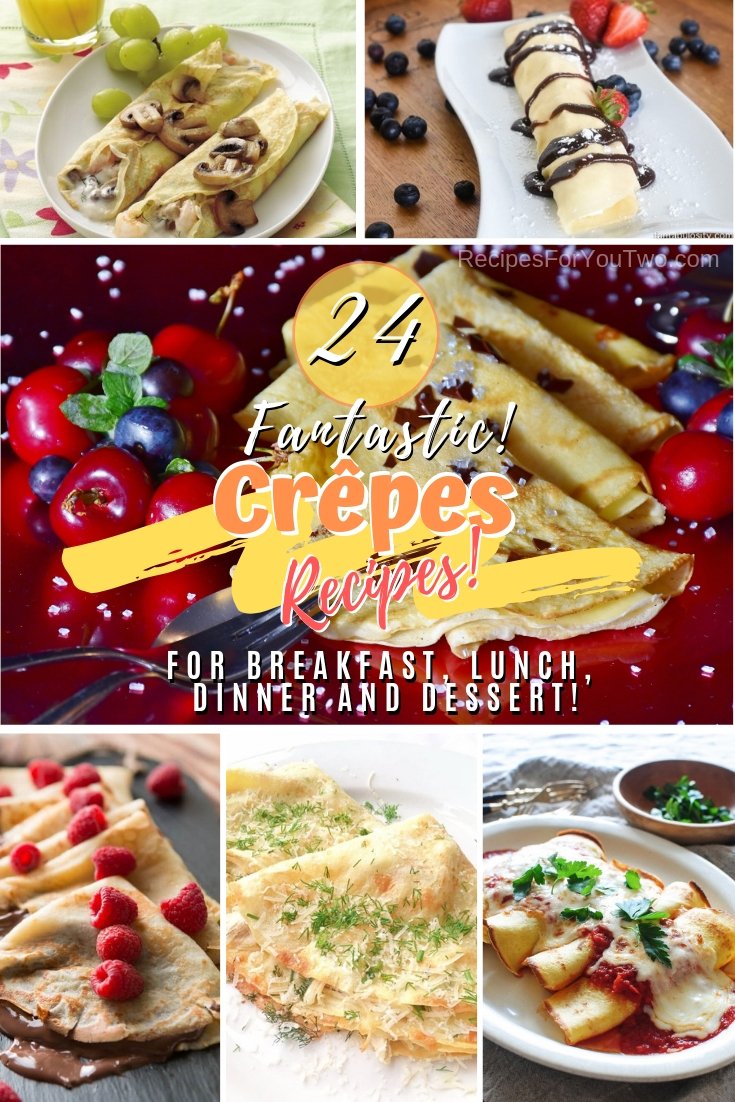 Make delicious crepes for breakfast, lunch, dinner, and dessert with these awesome recipes! Great list! #recipe #crepes #dinner #dessert #lunch #breakfast