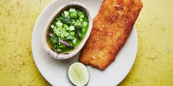 Fish Milanese with Cucumber Ceviche #fish #recipe #dinner