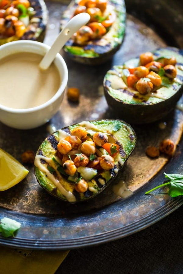 Vegan Grilled Avocado Stuffed with Chickpeas #grill #dinner #recipe