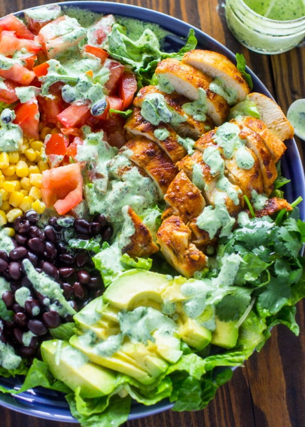 Southwestern Chicken Salad with Creamy Cilantro Dressing #recipe #salad #healthy