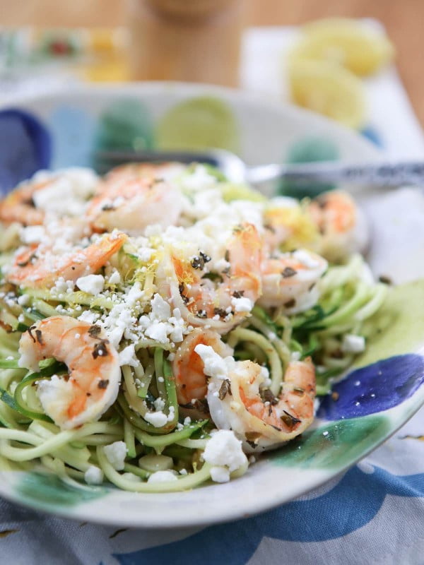 Skinnytaste Zoodles with Shrimp and Feta #lowcalorie #recipe #dinner