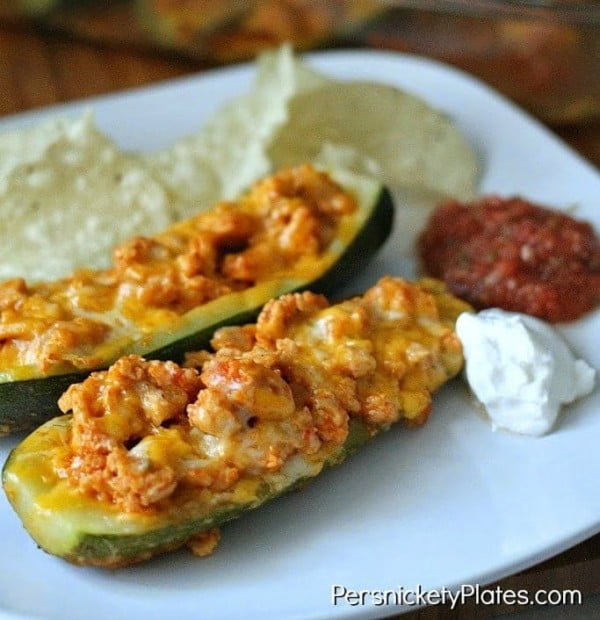 Zucchini Boats Turkey Tacos » Persnickety Plates #lowcalorie #recipe #dinner