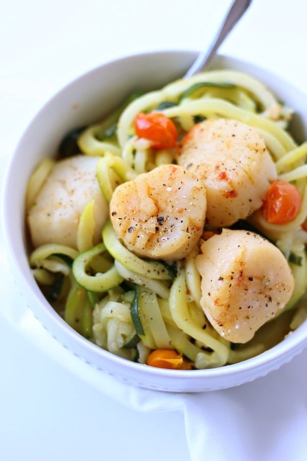 Scallop Scampi with Zucchini Noodles #lowcalorie #recipe #dinner