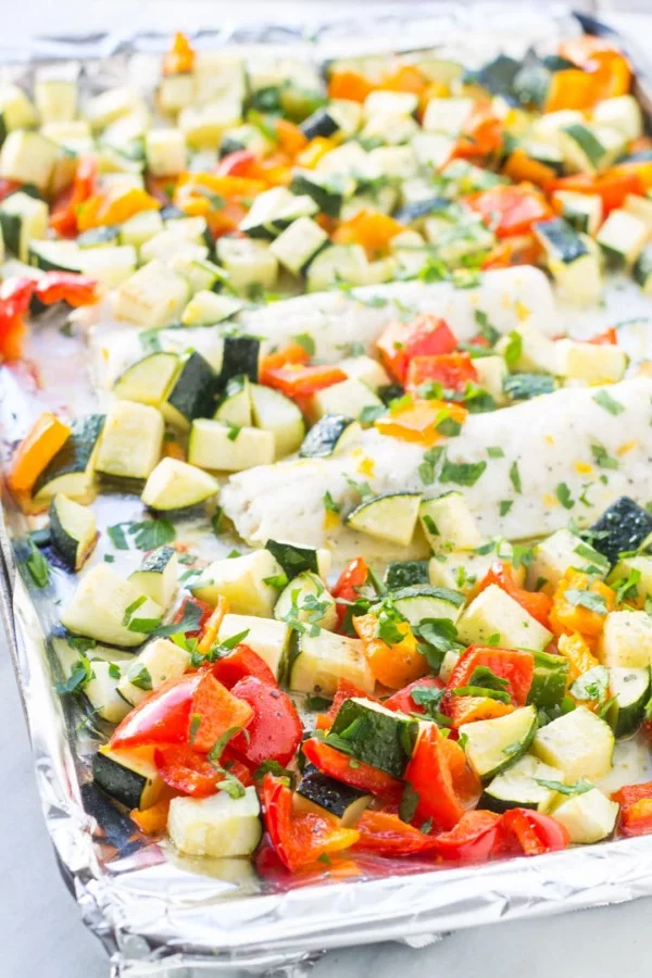 Low FODMAP Lemon Cod Sheet Pan Meal #lowcalorie #recipe #dinner
