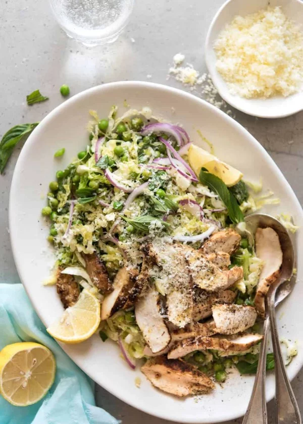 Lemon Parmesan Cabbage Salad with Grilled Chicken meat-salad