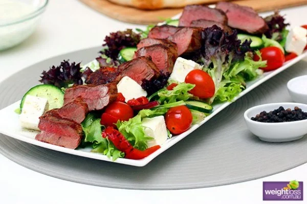 Grilled Lamb Salad with Tzatziki #meat #salad #dinner #recipe