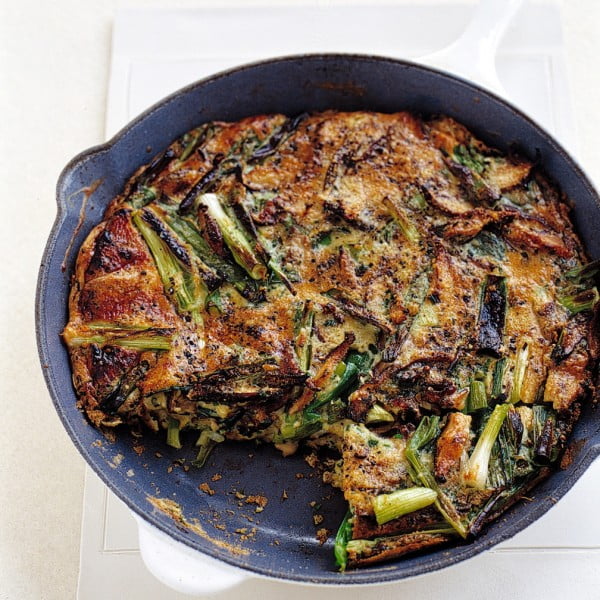 Mushroom and Scallion Frittata #meatless #dinner #recipe