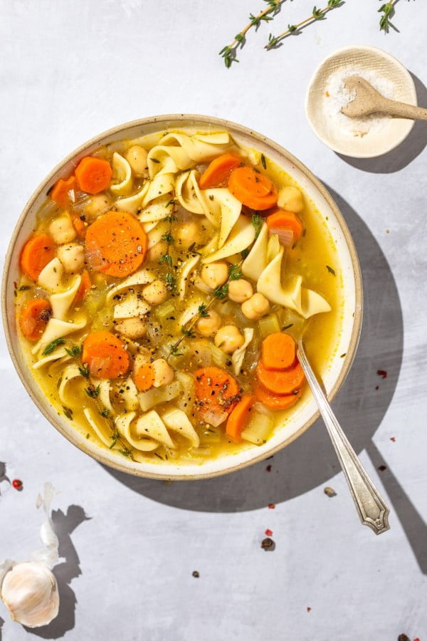 Easy and Simple Vegetarian Chickpea Noodle Soup Recipe #noodles #soup #dinner #recipe