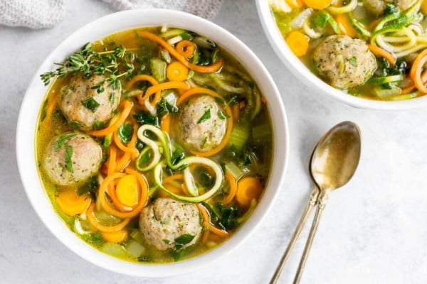 30 Minute Chicken Meatball Noodle Soup (gluten free and paleo) #noodles #soup #dinner #recipe