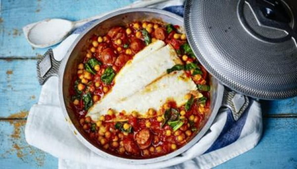 Pollack, chorizo and chickpea stew #onepot #dinner #recipe