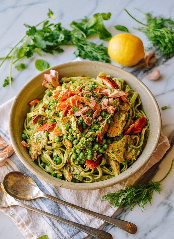 Salmon Pasta with Green Goddess Pesto #onepot #dinner #recipe