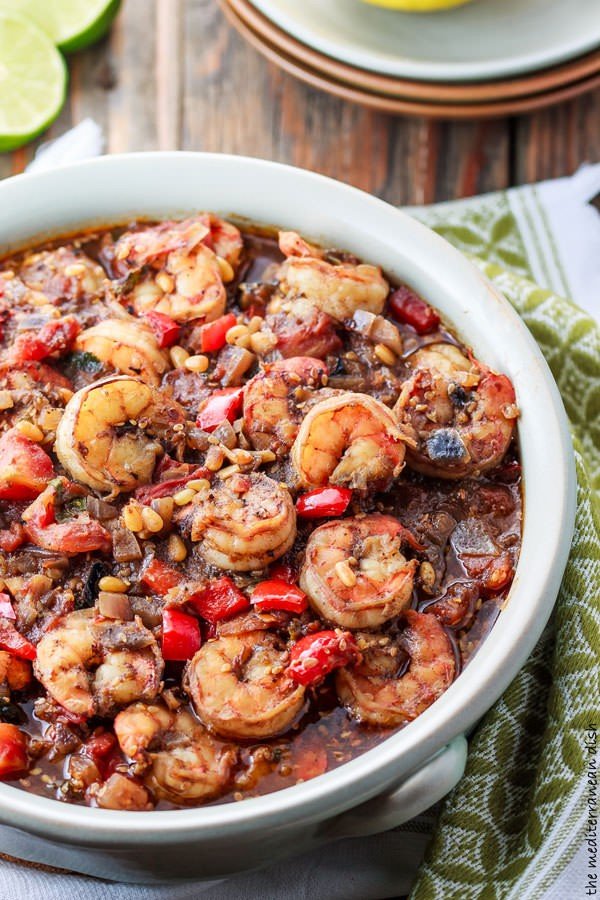 Baked Shrimp Stew with a Mediterranean Chunky Tomato Sauce #onepot #dinner #recipe