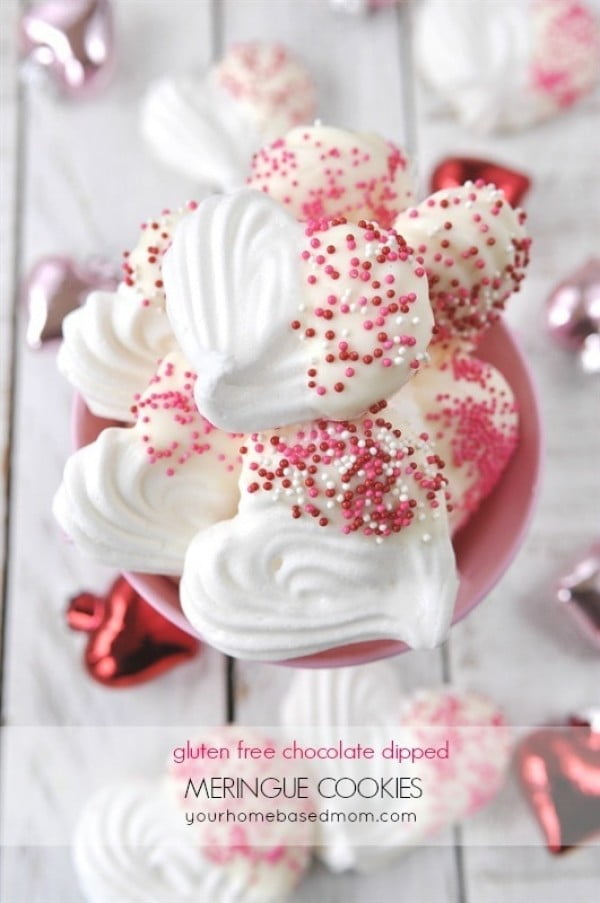 Chocolate Dipped Meringue Cookies #romantic #recipe #dessert