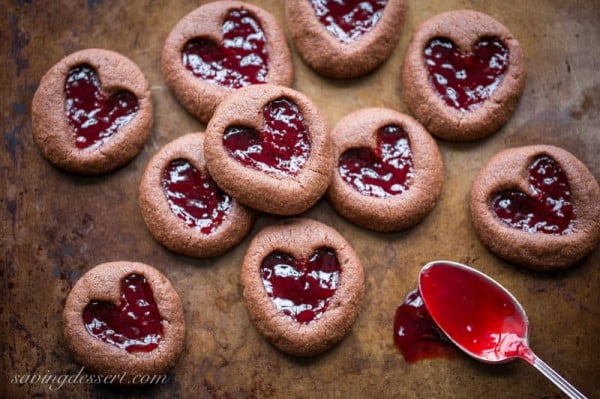 Chocolate Raspberry Thumbprint Cookies #romantic #recipe #dessert