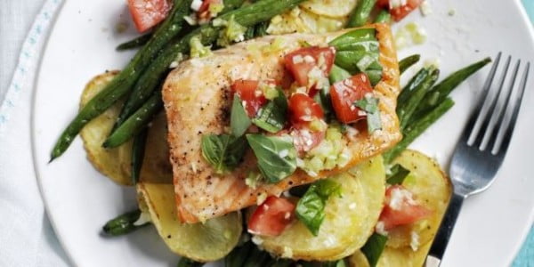 Roasted Salmon, Potatoes & Green Beans #steak #recipe #dinner