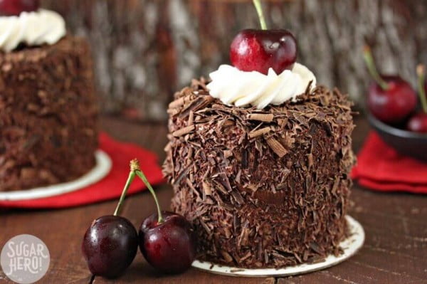 Black Forest Mini Cakes - SugarHero #cake #recipe #dessert