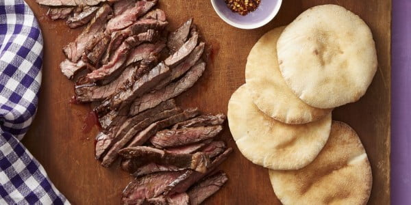 Steak and Roasted Radish Pitas with Feta Salsa #steak #recipe #dinner