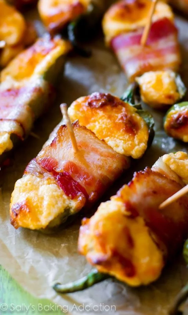 Bacon-Wrapped Cheesy Stuffed Jalapeños #superbowlparty #snacks #recipe