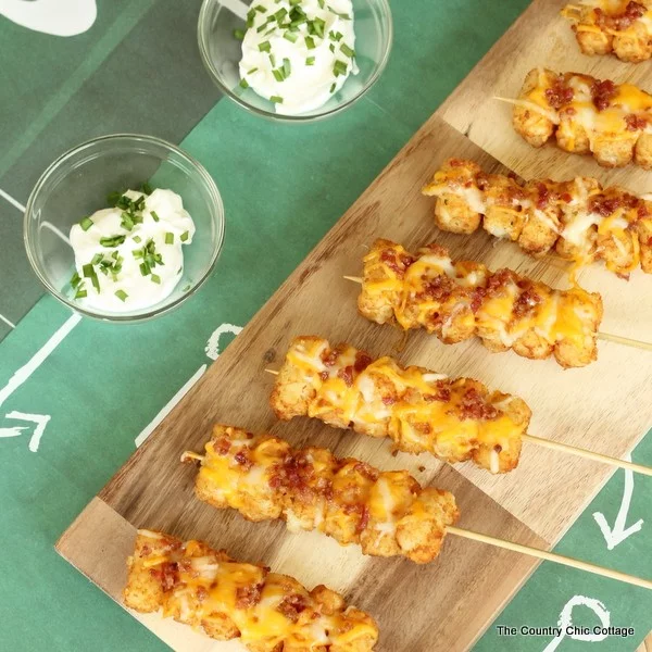 Loaded Tot Kabobs #superbowlparty #snacks #recipe