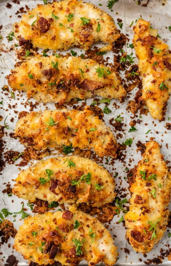 Cheddar Bacon Ranch Baked Chicken Tenders #superbowlparty #snacks #recipe