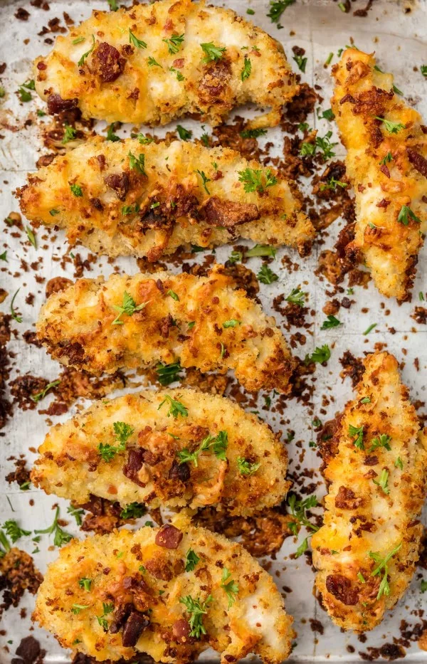 Cheddar Bacon Ranch Baked Chicken Tenders #superbowlparty #snacks #recipe