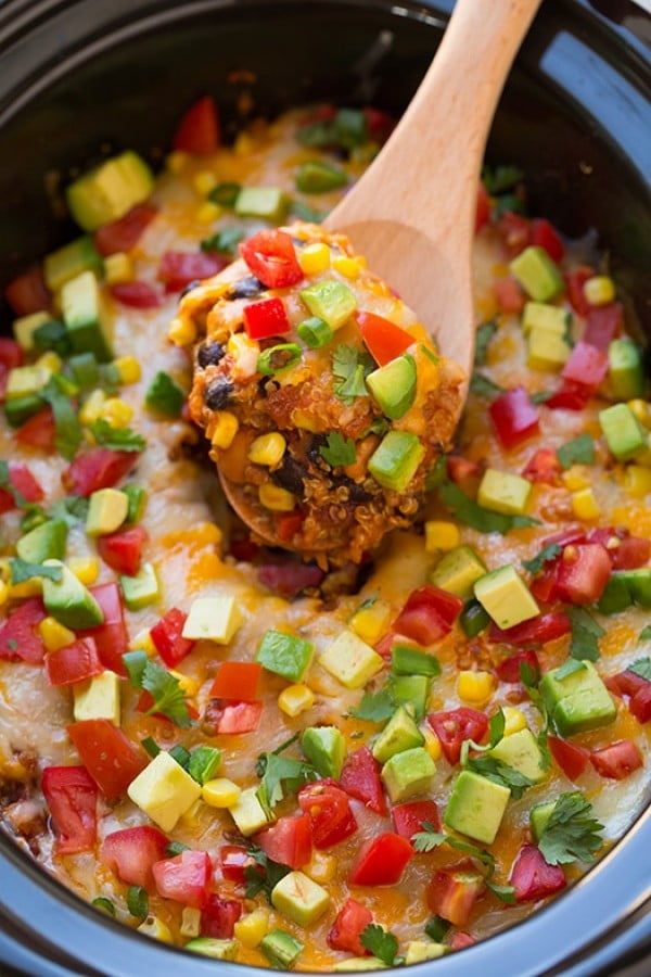 Slow Cooker Enchilada Quinoa Bake #vegetarian #crockpot #dinner #recipe