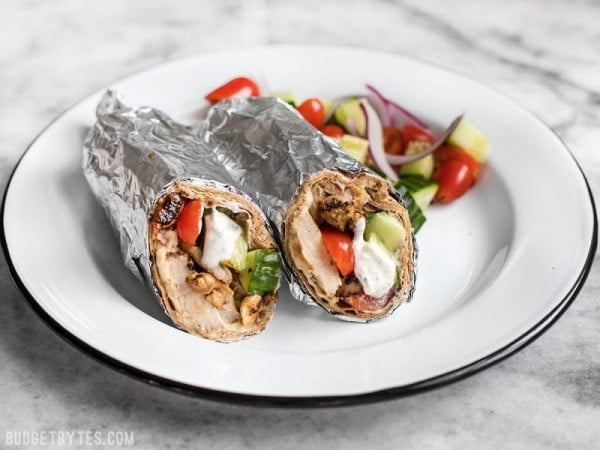Greek Chicken Wraps - Budget Bytes #recipe #wrap #dinner #snack