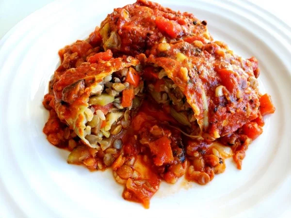 Vegan Cabbage Rolls with Lentils & Brown Rice #cabbage #dinner #recipe #food