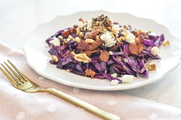 Bacon Cabbage Salad with Feta, Walnuts and Aged Balsamic #cabbage #dinner #recipe #food