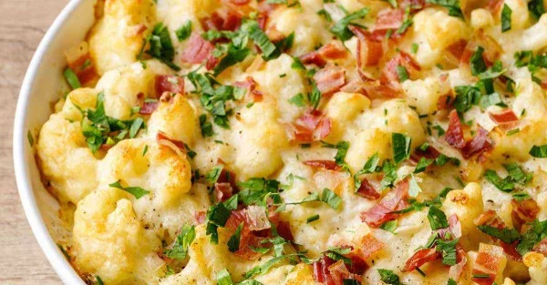 Loaded Cauliflower Bake (Easy Paleo Casserole Recipe) #recipe #casserole #dinner