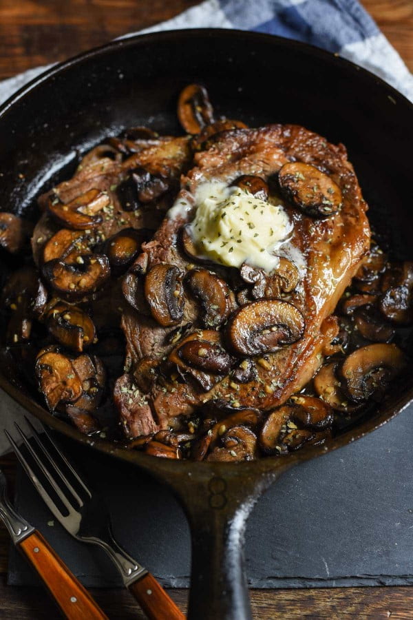 Cast Iron Ribeye with Mushrooms #recipe #food #dinner #castironskillet