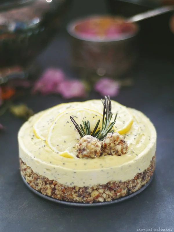 Raw Lemon Ginger Chia Cheesecake Recipe #dessert #cheesecake #recipe