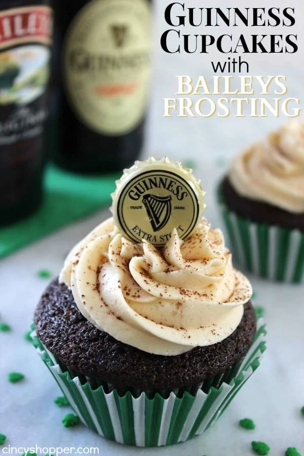 Guinness Cupcakes with Baileys Frosting #cupcakes #dessert #snack #food #recipe