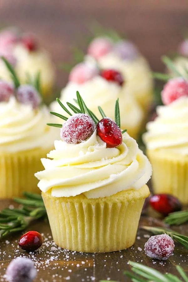 Sparkling Cranberry White Chocolate Cupcakes Recipe #cupcakes #dessert #snack #food #recipe