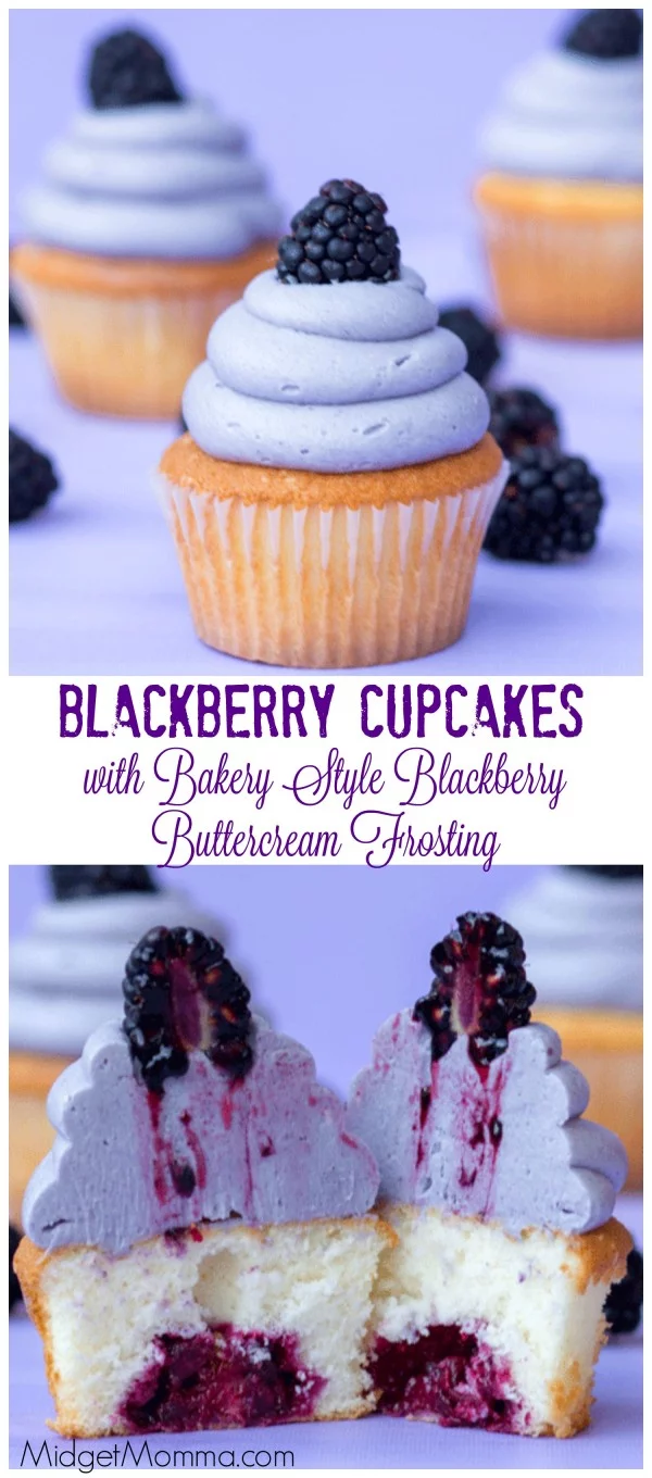 Blackberry cupcakes with Bakery Style Blackberry Buttercream Frosting #cupcakes #dessert #snack #food #recipe