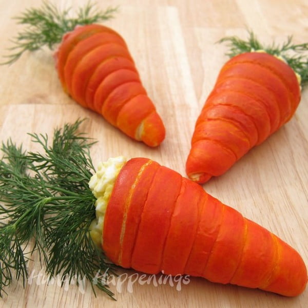 Crescent Roll Carrots filled with Egg Salad for Easter Brunch or Lunch #easter #dinner #recipe #food