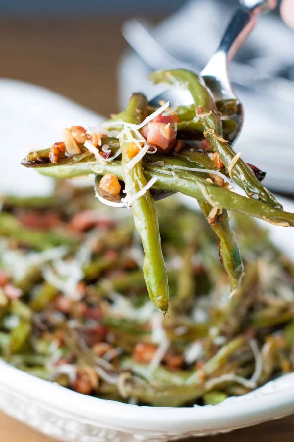 Roasted Pancetta Parmesan Green Beans Recipe #easter #dinner #recipe #food