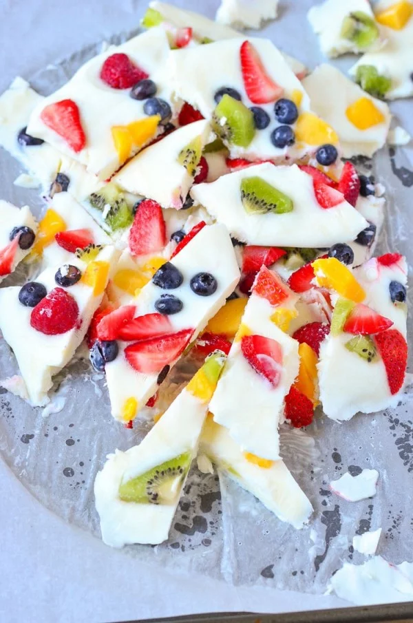 Frozen Yogurt Fruit Bark Recipe #fruit #dessert #food #recipe