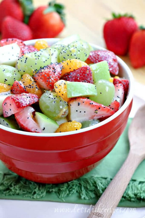 Fresh Fruit Salad with Honey Poppy Seed Dressing | Let's Dish Recipes #fruit #dessert #food #recipe