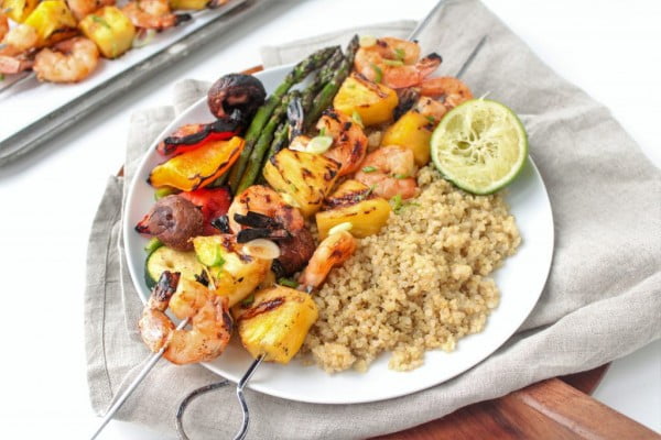 Grilled Shrimp and Pineapple Skewers with Coconut Quinoa #grill #bbq #skewers #dinner #food #recipe