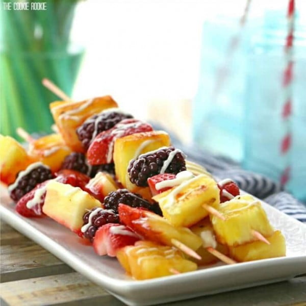 Grilled Fruit Kebabs with White Chocolate Drizzle #grill #bbq #skewers #dinner #food #recipe