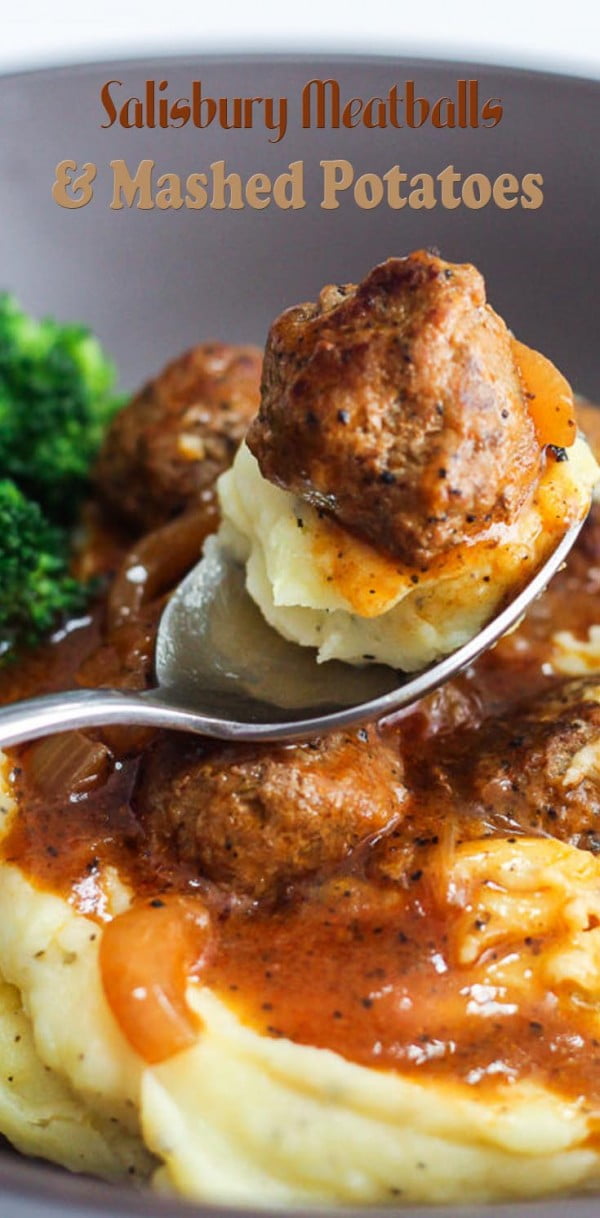 Salisbury Meatballs and Mashed Potatoes #beef #dinner #recipe
