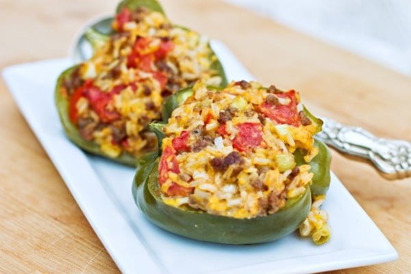 Ground Beef Stuffed Green Bell Peppers With Cheese #beef #dinner #recipe